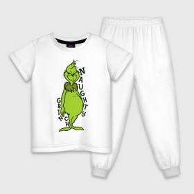 Детская пижама хлопок с принтом Naughty Grinch в Курске, 100% хлопок |  брюки и футболка прямого кроя, без карманов, на брюках мягкая резинка на поясе и по низу штанин
 | Тематика изображения на принте: grinch | гринч | новый год | рождество