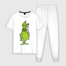 Мужская пижама хлопок с принтом Naughty Grinch в Курске, 100% хлопок | брюки и футболка прямого кроя, без карманов, на брюках мягкая резинка на поясе и по низу штанин
 | grinch | гринч | новый год | рождество