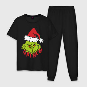 Мужская пижама хлопок с принтом Cristmas Grinch в Курске, 100% хлопок | брюки и футболка прямого кроя, без карманов, на брюках мягкая резинка на поясе и по низу штанин
 | grinch | гринч | новый год | рождество