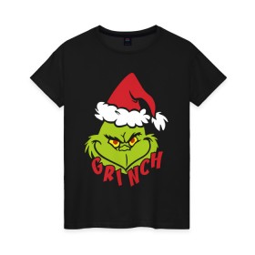 Женская футболка хлопок с принтом Cristmas Grinch в Курске, 100% хлопок | прямой крой, круглый вырез горловины, длина до линии бедер, слегка спущенное плечо | Тематика изображения на принте: grinch | гринч | новый год | рождество