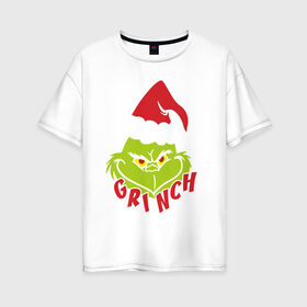 Женская футболка хлопок Oversize с принтом Cristmas Grinch в Курске, 100% хлопок | свободный крой, круглый ворот, спущенный рукав, длина до линии бедер
 | grinch | гринч | новый год | рождество