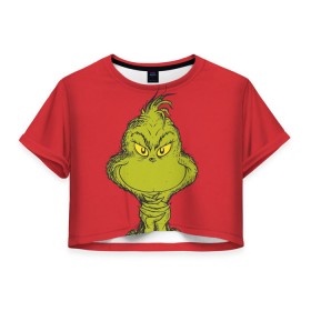 Женская футболка Cropp-top с принтом Grinch в Курске, 100% полиэстер | круглая горловина, длина футболки до линии талии, рукава с отворотами | grinch | гринч | новый год | рождество