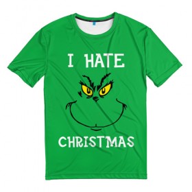 Мужская футболка 3D с принтом I hate christmas в Курске, 100% полиэфир | прямой крой, круглый вырез горловины, длина до линии бедер | grinch | гринч | новый год | рождество