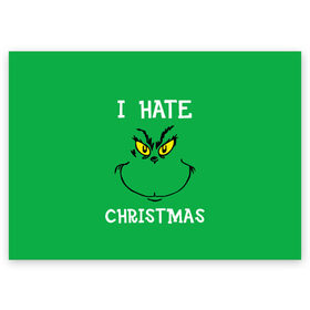 Поздравительная открытка с принтом I hate christmas в Курске, 100% бумага | плотность бумаги 280 г/м2, матовая, на обратной стороне линовка и место для марки
 | Тематика изображения на принте: grinch | гринч | новый год | рождество