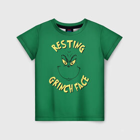 Детская футболка 3D с принтом Resting Grinch Face в Курске, 100% гипоаллергенный полиэфир | прямой крой, круглый вырез горловины, длина до линии бедер, чуть спущенное плечо, ткань немного тянется | grinch | гринч | новый год | рождество