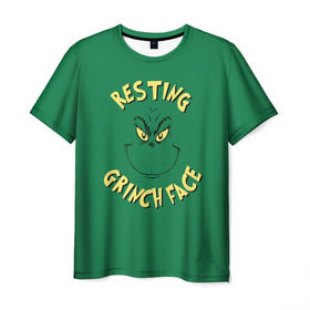 Мужская футболка 3D с принтом Resting Grinch Face в Курске, 100% полиэфир | прямой крой, круглый вырез горловины, длина до линии бедер | grinch | гринч | новый год | рождество