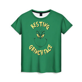 Женская футболка 3D с принтом Resting Grinch Face в Курске, 100% полиэфир ( синтетическое хлопкоподобное полотно) | прямой крой, круглый вырез горловины, длина до линии бедер | grinch | гринч | новый год | рождество