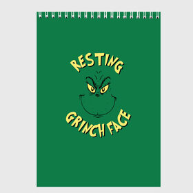 Скетчбук с принтом Resting Grinch Face в Курске, 100% бумага
 | 48 листов, плотность листов — 100 г/м2, плотность картонной обложки — 250 г/м2. Листы скреплены сверху удобной пружинной спиралью | Тематика изображения на принте: grinch | гринч | новый год | рождество