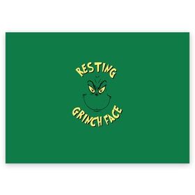 Поздравительная открытка с принтом Resting Grinch Face в Курске, 100% бумага | плотность бумаги 280 г/м2, матовая, на обратной стороне линовка и место для марки
 | Тематика изображения на принте: grinch | гринч | новый год | рождество