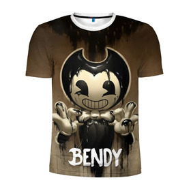 Мужская футболка 3D спортивная с принтом Bendy в Курске, 100% полиэстер с улучшенными характеристиками | приталенный силуэт, круглая горловина, широкие плечи, сужается к линии бедра | bendy | bendy in the ink machine | cartoon | game | бенди | игра