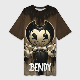 Платье-футболка 3D с принтом Bendy в Курске,  |  | Тематика изображения на принте: bendy | bendy in the ink machine | cartoon | game | бенди | игра