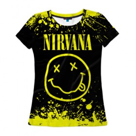 Женская футболка 3D с принтом Nirvana в Курске, 100% полиэфир ( синтетическое хлопкоподобное полотно) | прямой крой, круглый вырез горловины, длина до линии бедер | grunge | kurt cobain | nirvana | группы | курт кобейн | музыка | нирвана | рок | смайл | смайлик