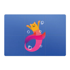 Магнитный плакат 3Х2 с принтом Кот русалка в Курске, Полимерный материал с магнитным слоем | 6 деталей размером 9*9 см | Тематика изображения на принте: вода | кот | котик | море | розовый | русалка | рыжий | синий