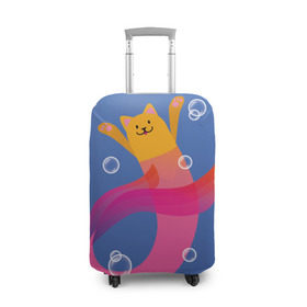 Чехол для чемодана 3D с принтом Кот русалка в Курске, 86% полиэфир, 14% спандекс | двустороннее нанесение принта, прорези для ручек и колес | вода | кот | котик | море | розовый | русалка | рыжий | синий