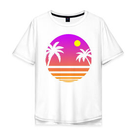 Мужская футболка хлопок Oversize с принтом Tequila Sunset в Курске, 100% хлопок | свободный крой, круглый ворот, “спинка” длиннее передней части | 80s | retro | retrowave | sunset | synthwave