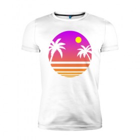Мужская футболка премиум с принтом Tequila Sunset в Курске, 92% хлопок, 8% лайкра | приталенный силуэт, круглый вырез ворота, длина до линии бедра, короткий рукав | 80s | retro | retrowave | sunset | synthwave