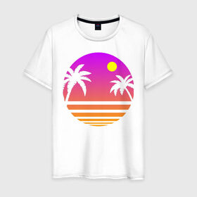 Мужская футболка хлопок с принтом Tequila Sunset в Курске, 100% хлопок | прямой крой, круглый вырез горловины, длина до линии бедер, слегка спущенное плечо. | Тематика изображения на принте: 80s | retro | retrowave | sunset | synthwave