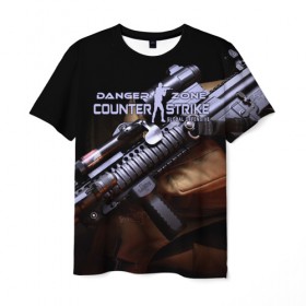 Мужская футболка 3D с принтом Counter Strike Danger Zone в Курске, 100% полиэфир | прямой крой, круглый вырез горловины, длина до линии бедер | battle | counter | danger | global | offensive | royale | strike | zone | контр | оружия | страйк | шутер