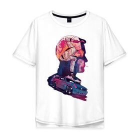 Мужская футболка хлопок Oversize с принтом Drive Racing в Курске, 100% хлопок | свободный крой, круглый ворот, “спинка” длиннее передней части | Тематика изображения на принте: 80s | retro | retrowave | synthwave
