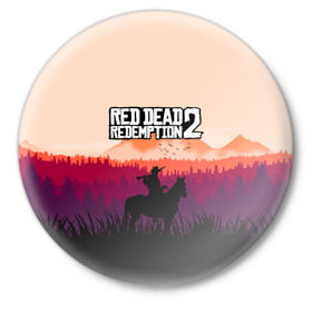 Значок с принтом Red Dead Redemption в Курске,  металл | круглая форма, металлическая застежка в виде булавки | dead | gamer | john | marston | rdr | red | redemption | rockstar | shooter | western | вестерн | джон | марстон | шутер