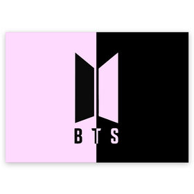 Поздравительная открытка с принтом BTS в Курске, 100% бумага | плотность бумаги 280 г/м2, матовая, на обратной стороне линовка и место для марки
 | bts | бтс | группа | корейская | музыка | розовый | цветы | черный
