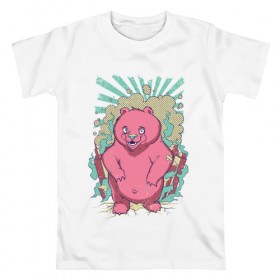 Мужская футболка хлопок с принтом Pink bear в Курске, 100% хлопок | прямой крой, круглый вырез горловины, длина до линии бедер, слегка спущенное плечо. | арт | графика