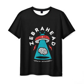 Мужская футболка 3D с принтом Zebrahead - Brain Invaders в Курске, 100% полиэфир | прямой крой, круглый вырез горловины, длина до линии бедер | Тематика изображения на принте: album | brain | core | invaders | mind | rapcore | rock | ufo | zebrahead | альбом | зебрахед | мозг