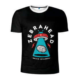 Мужская футболка 3D спортивная с принтом Zebrahead - Brain Invaders в Курске, 100% полиэстер с улучшенными характеристиками | приталенный силуэт, круглая горловина, широкие плечи, сужается к линии бедра | album | brain | core | invaders | mind | rapcore | rock | ufo | zebrahead | альбом | зебрахед | мозг