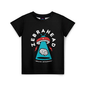 Детская футболка 3D с принтом Zebrahead - Brain Invaders в Курске, 100% гипоаллергенный полиэфир | прямой крой, круглый вырез горловины, длина до линии бедер, чуть спущенное плечо, ткань немного тянется | Тематика изображения на принте: album | brain | core | invaders | mind | rapcore | rock | ufo | zebrahead | альбом | зебрахед | мозг