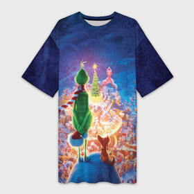 Платье-футболка 3D с принтом Dr. Seuss The Grinch в Курске,  |  | benedict | christmas | cumberbatch | grinch | max | whoville | winter | бенедикт | год | гринч | зима | камбербэтч | ктоград | макс | новый | рождество | снег | снежинки