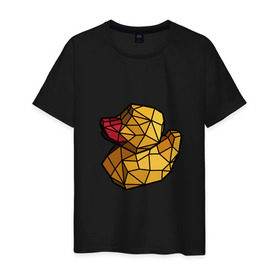 Мужская футболка хлопок с принтом Геометрическая уточка в Курске, 100% хлопок | прямой крой, круглый вырез горловины, длина до линии бедер, слегка спущенное плечо. | Тематика изображения на принте: 3d | bird | duck | geometric | геометрия | птица | утка