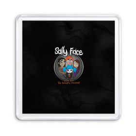 Магнит 55*55 с принтом Sally Face в Курске, Пластик | Размер: 65*65 мм; Размер печати: 55*55 мм | sally face | гизмо | девид | девочка | игра | лари | ларри | мальчик | маска | мрачная | на лице | пых | с протезом | сал | сали | салли | салли фейс | фейс | фэйс | эддисон | эшли