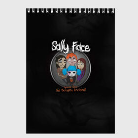 Скетчбук с принтом Sally Face в Курске, 100% бумага
 | 48 листов, плотность листов — 100 г/м2, плотность картонной обложки — 250 г/м2. Листы скреплены сверху удобной пружинной спиралью | sally face | гизмо | девид | девочка | игра | лари | ларри | мальчик | маска | мрачная | на лице | пых | с протезом | сал | сали | салли | салли фейс | фейс | фэйс | эддисон | эшли