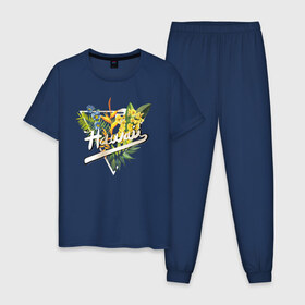 Мужская пижама хлопок с принтом Гаваи в Курске, 100% хлопок | брюки и футболка прямого кроя, без карманов, на брюках мягкая резинка на поясе и по низу штанин
 | гаваи | тропики