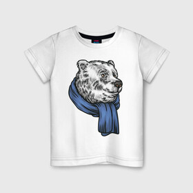 Детская футболка хлопок с принтом Медведь в Курске, 100% хлопок | круглый вырез горловины, полуприлегающий силуэт, длина до линии бедер | Тематика изображения на принте: белый медведь | зима | медведи | медведь | полярный
