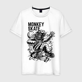 Мужская футболка хлопок с принтом Обезьяна на Скейте в Курске, 100% хлопок | прямой крой, круглый вырез горловины, длина до линии бедер, слегка спущенное плечо. | 