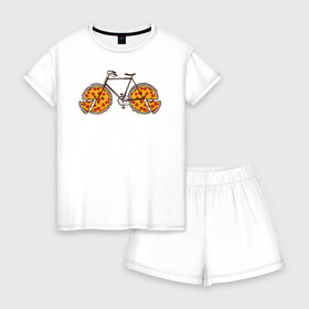 Женская пижама с шортиками хлопок с принтом Пицца Велосипед в Курске, 100% хлопок | футболка прямого кроя, шорты свободные с широкой мягкой резинкой | велосипед | пицца