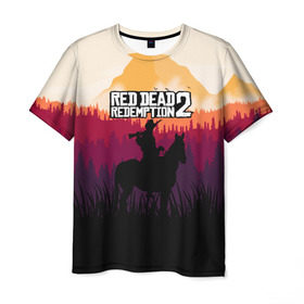 Мужская футболка 3D с принтом Red Dead Redemption 2 в Курске, 100% полиэфир | прямой крой, круглый вырез горловины, длина до линии бедер | game | gamer | rdr2 | red dead redemption 2 | rockstar studios | игры | ковбой