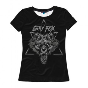 Женская футболка 3D с принтом Серый Лис в Курске, 100% полиэфир ( синтетическое хлопкоподобное полотно) | прямой крой, круглый вырез горловины, длина до линии бедер | fox | gray fox | волк | животное | клыки | лиса | оскал | пасть | серый | фокс