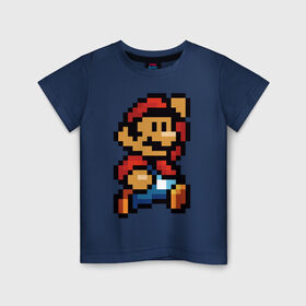Детская футболка хлопок с принтом Супер Марио в Курске, 100% хлопок | круглый вырез горловины, полуприлегающий силуэт, длина до линии бедер | Тематика изображения на принте: 8 бит | 8bit | 8бит | bit | dendy | game | mario | pixel | super mario | денди | марио | пиксель | супер марио