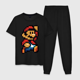 Мужская пижама хлопок с принтом Супер Марио в Курске, 100% хлопок | брюки и футболка прямого кроя, без карманов, на брюках мягкая резинка на поясе и по низу штанин
 | Тематика изображения на принте: 8 бит | 8bit | 8бит | bit | dendy | game | mario | pixel | super mario | денди | марио | пиксель | супер марио