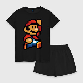Женская пижама с шортиками хлопок с принтом Супер Марио в Курске, 100% хлопок | футболка прямого кроя, шорты свободные с широкой мягкой резинкой | 8 бит | 8bit | 8бит | bit | dendy | game | mario | pixel | super mario | денди | марио | пиксель | супер марио