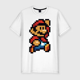 Мужская футболка премиум с принтом Супер Марио в Курске, 92% хлопок, 8% лайкра | приталенный силуэт, круглый вырез ворота, длина до линии бедра, короткий рукав | 8 бит | 8bit | 8бит | bit | dendy | game | mario | pixel | super mario | денди | марио | пиксель | супер марио