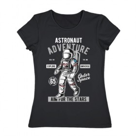 Женская футболка хлопок с принтом Космонавт в Курске, 100% хлопок | прямой крой, круглый вырез горловины, длина до линии бедер, слегка спущенное плечо | астронавт | в космосе | космонавт | космос