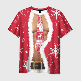 Мужская футболка 3D с принтом Санта в Курске, 100% полиэфир | прямой крой, круглый вырез горловины, длина до линии бедер | Тематика изображения на принте: дед | костюм | мороз | санта | снежинка | торс