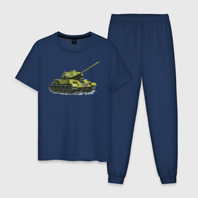 Мужская пижама хлопок с принтом Зимний Танк в Курске, 100% хлопок | брюки и футболка прямого кроя, без карманов, на брюках мягкая резинка на поясе и по низу штанин
 | war | бмп | броня | военный | война | зеленый | оборона | онлайн | оружие | снежный | танк | танки | танки онлайн | танчики