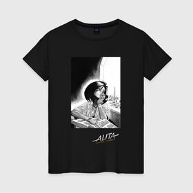 Женская футболка хлопок с принтом Алита Боевой Ангел в Курске, 100% хлопок | прямой крой, круглый вырез горловины, длина до линии бедер, слегка спущенное плечо | 
