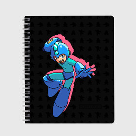 Тетрадь с принтом Mega Man (pixel art) Black в Курске, 100% бумага | 48 листов, плотность листов — 60 г/м2, плотность картонной обложки — 250 г/м2. Листы скреплены сбоку удобной пружинной спиралью. Уголки страниц и обложки скругленные. Цвет линий — светло-серый
 | 8 bit | 8bit | art | dendy | famicom | game | games | japan | japanese | man | mega | mega man | megaman | nes | pixel | pixel art | pixelart | retro | video games | videogames