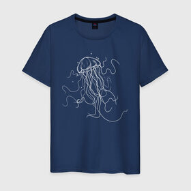 Мужская футболка хлопок с принтом Белая медуза векторный рисунок в Курске, 100% хлопок | прямой крой, круглый вырез горловины, длина до линии бедер, слегка спущенное плечо. | art | medusa | vector | абстракция | вектор | медуза | щупальца