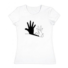 Женская футболка хлопок с принтом Тень кролика в Курске, 100% хлопок | прямой крой, круглый вырез горловины, длина до линии бедер, слегка спущенное плечо | 